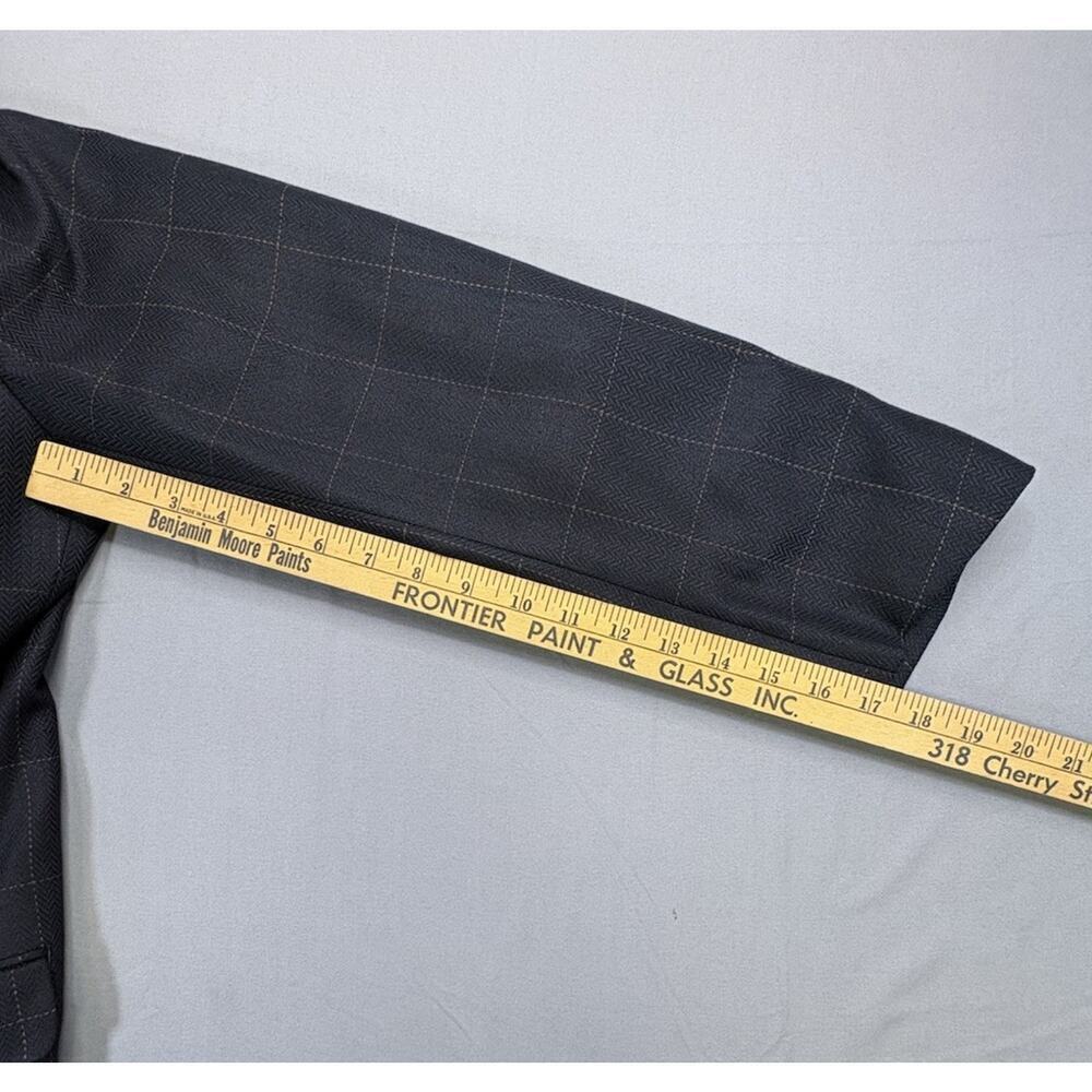 Bachrach Men’s Silk Black Blazer 42L Herringbone Weave Windowpane Check Pattern - Picture 5 of 10